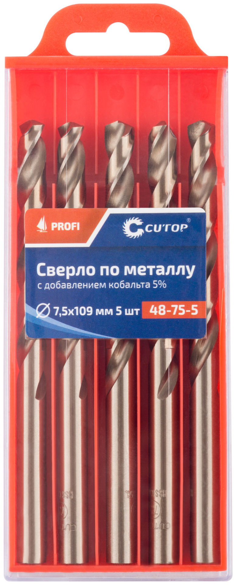 Сверло по металлу Profi с кобальтом 5%, 7,5 x 109 мм (5 шт) Cutop