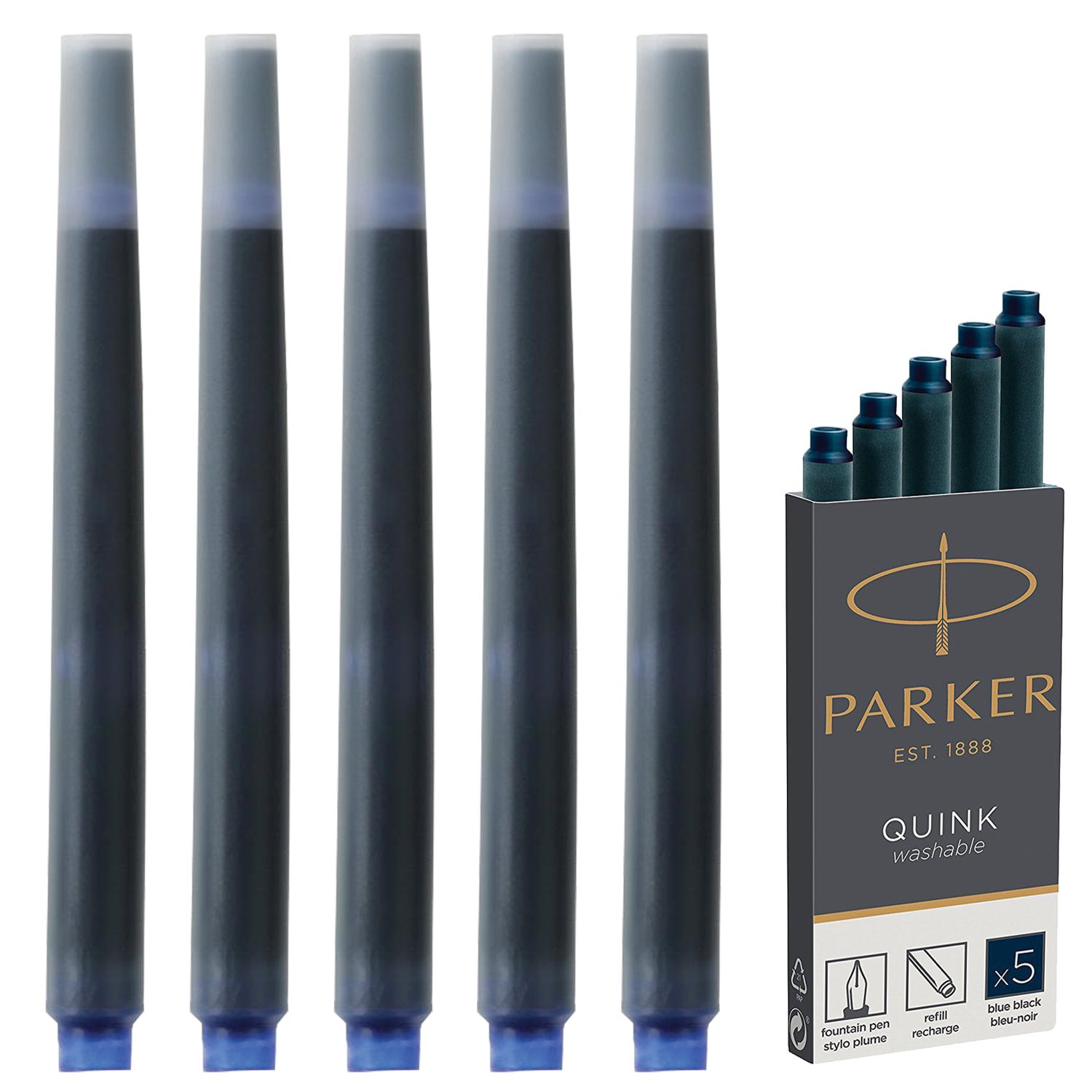 Чернильные картриджи. Картридж Parker Cartridge Quink для перьевых ручек, синие чернила, 5 шт. Картриджи чернильные Parker 