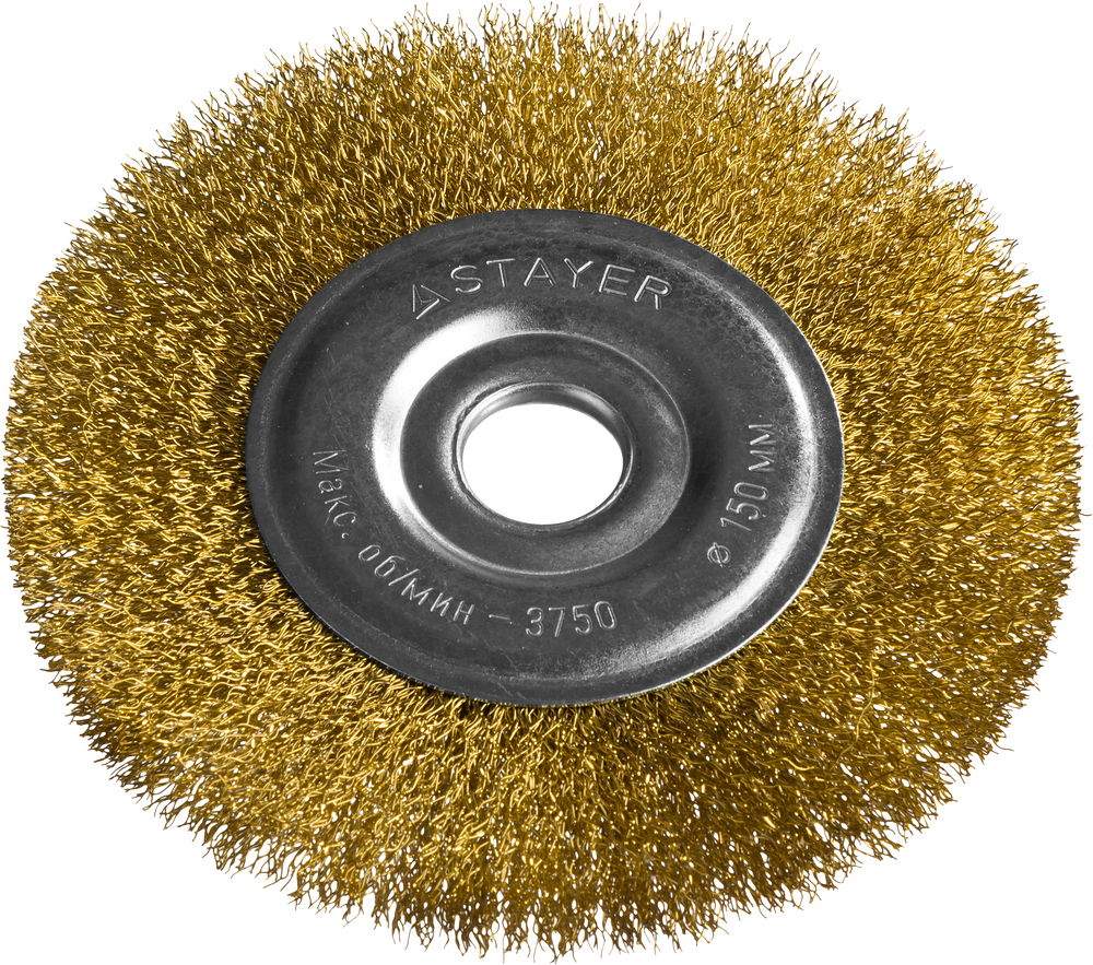 Щетка дисковая для УШМ, витая стальная латунирован проволока 0,3мм, 150х22мм STAYER "PROFESSIONAL" 
