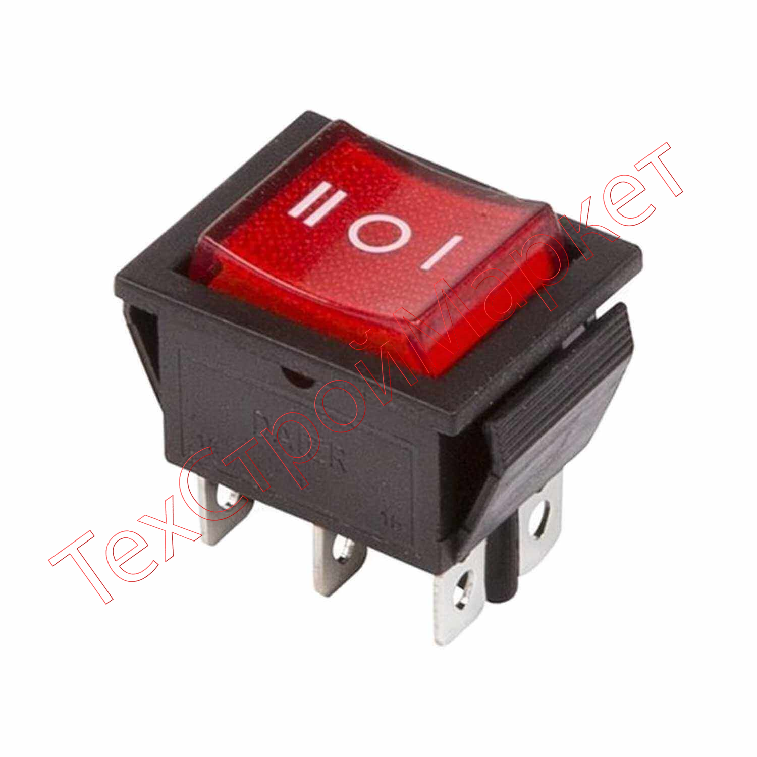 Выключатель клавишный 250V 15А (6с) ON-OFF-ON красный  с подсветкой и нейтралью (RWB-509, SC-767)  REXANT