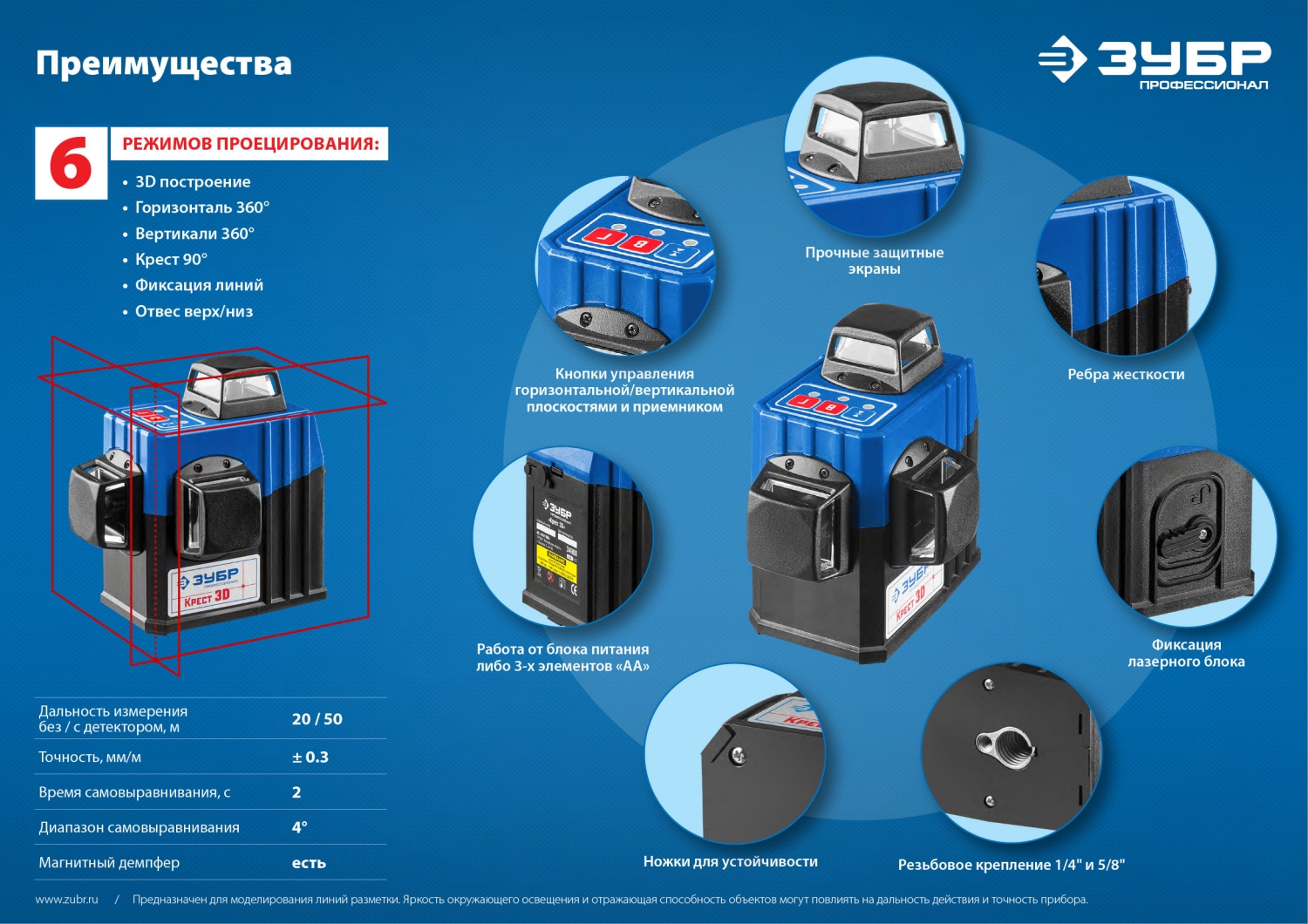 Нивелир лазерный ЗУБР КРЕСТ 3D
