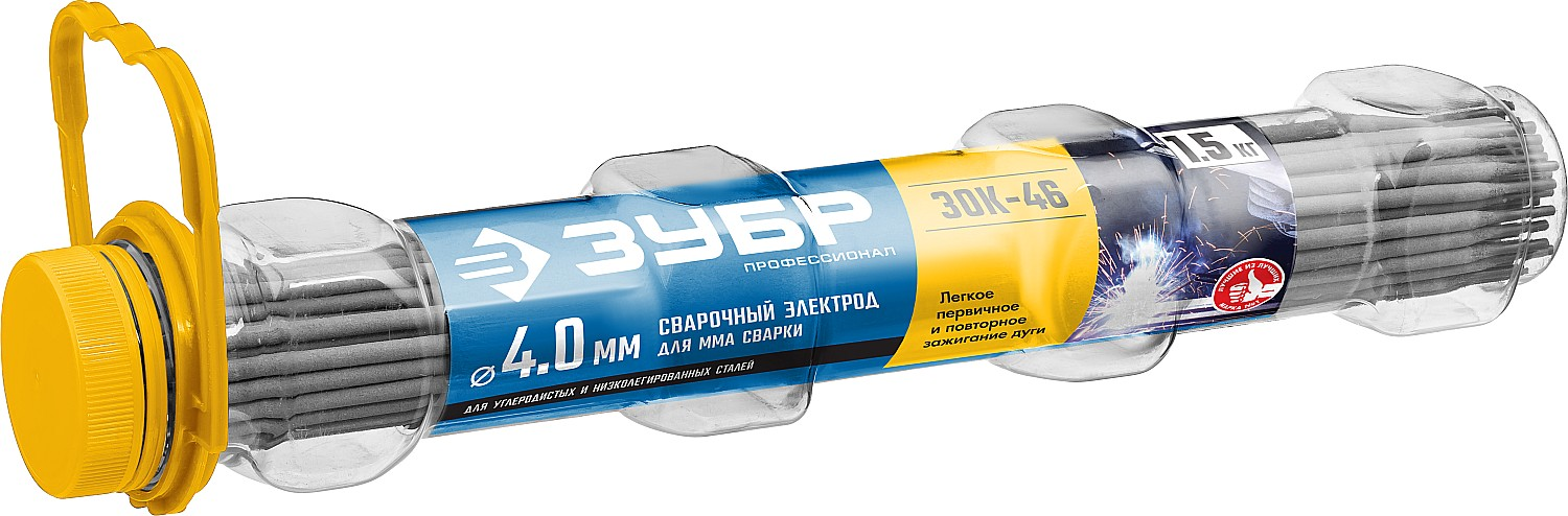 Электрод сварочный с рутил-целлюлозным покрытием, для ММА сварки, d 4.0 х 350 мм, 1,5 кг.ЗУБР Профессионал ЗОК-46