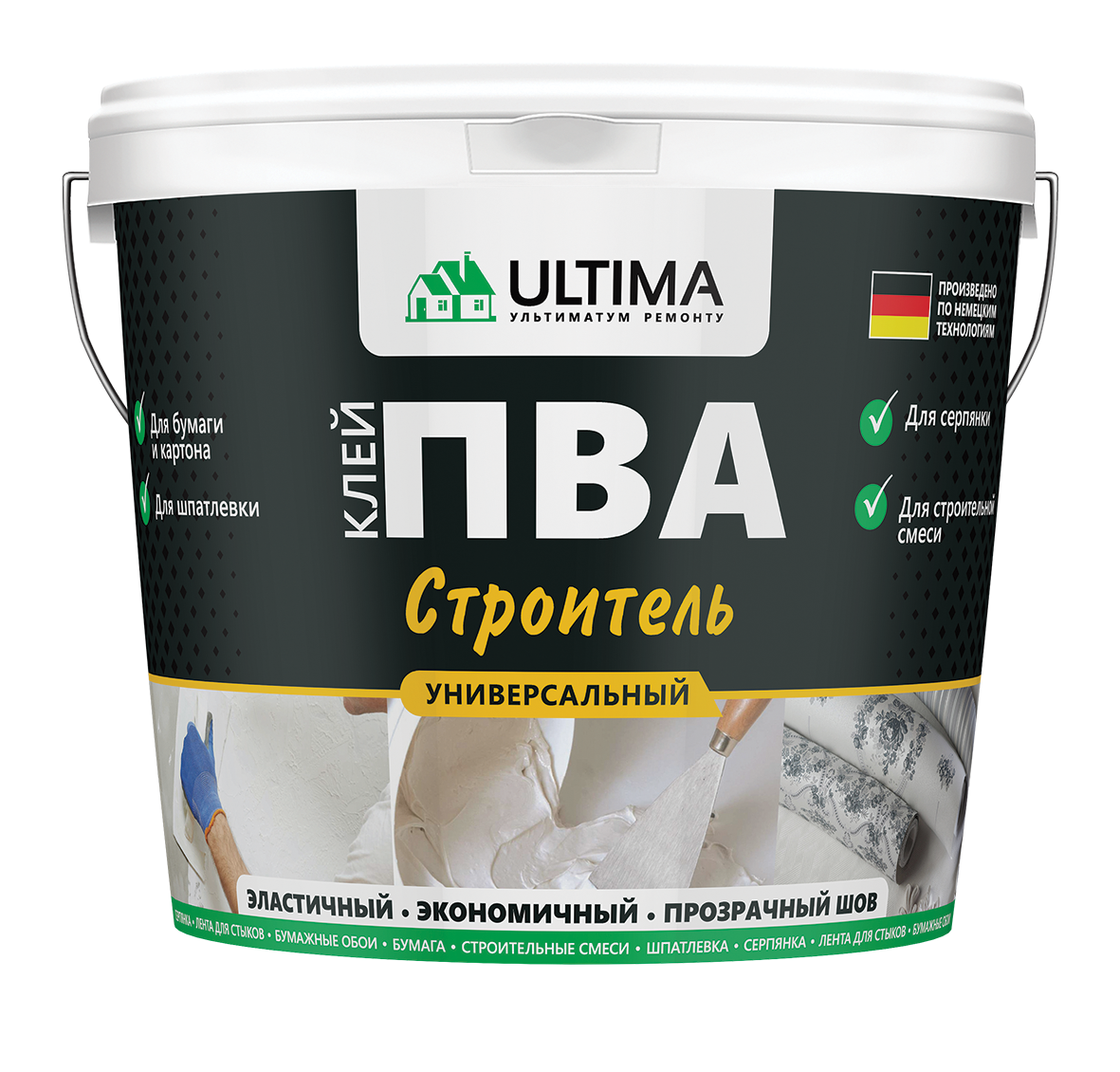 Клей ПВА ULTIMA Строитель, ведро 0,9 кг