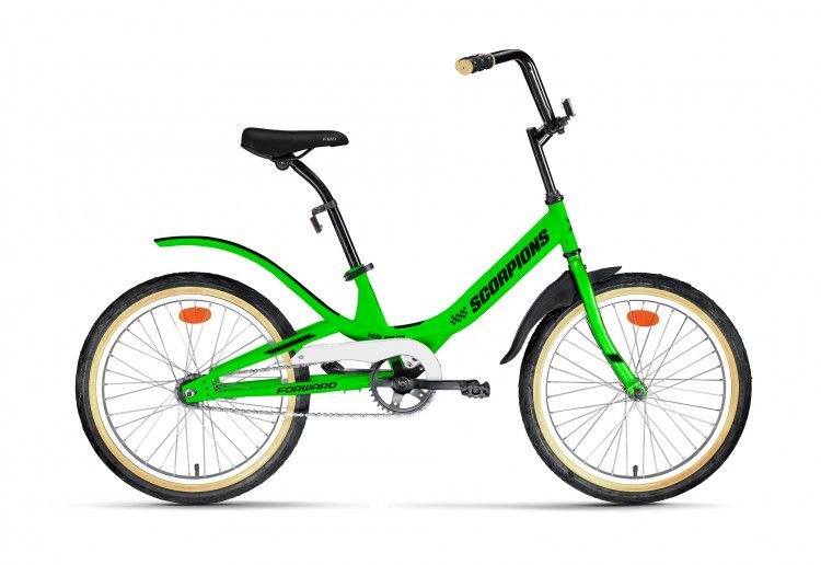 Велосипед FORWARD SCORPIONS 20 1.0 (20" 1 ск. рост. 10.5") 2022, ярко-зеленый/черный, RBK22FW20804