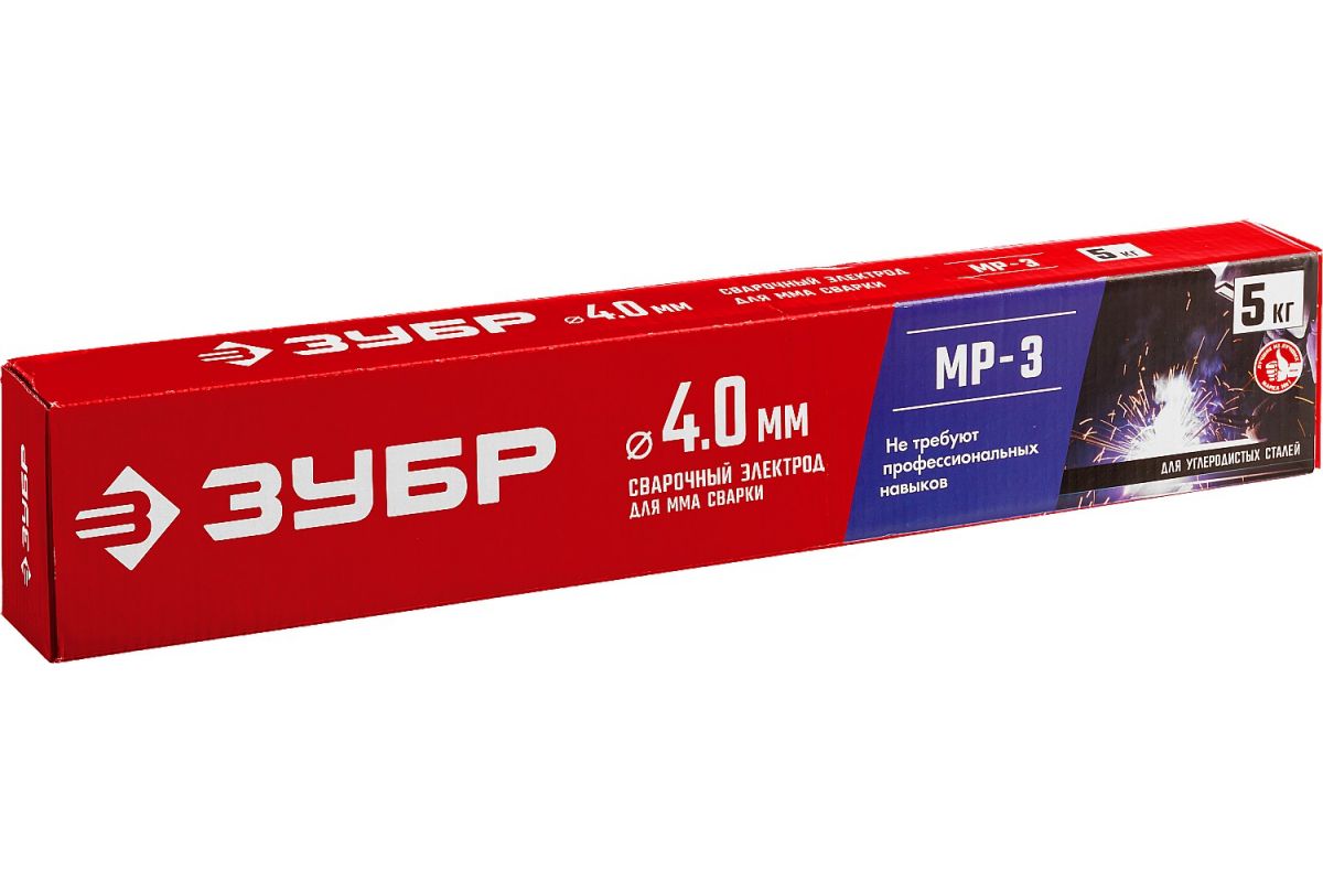 Электрод сварочный с рутиловым покрытием, для ММА сварки, d 4.0 х 450 мм, 5 кг в коробке. ЗУБР МР-3