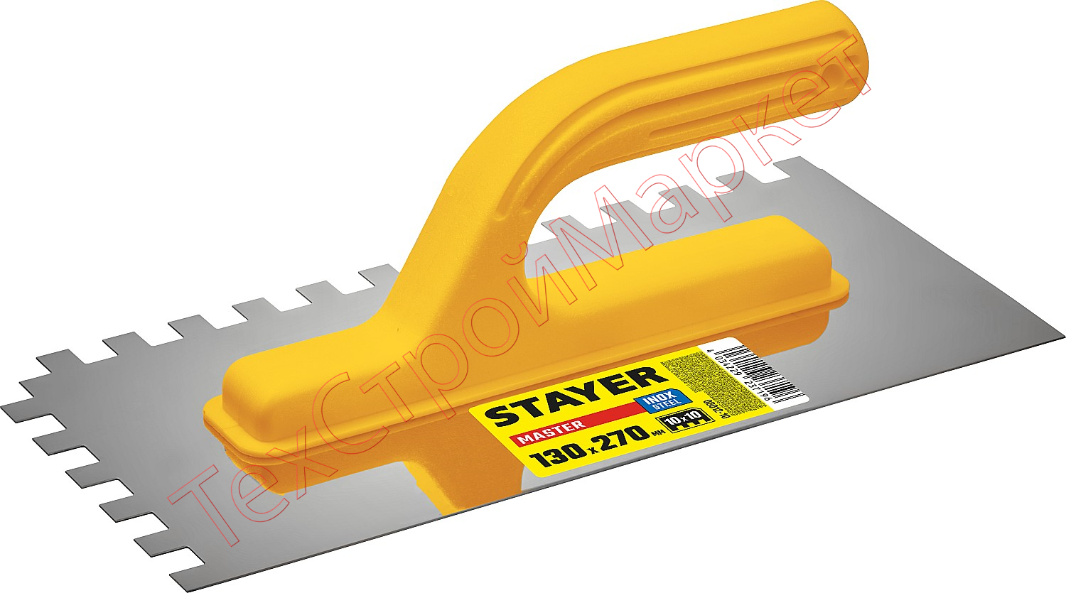 Гладилка STAYER Master 130х27 0мм, 10х10 мм,  штукатурная зубчатая нержавеющая с пластиковой ручкой