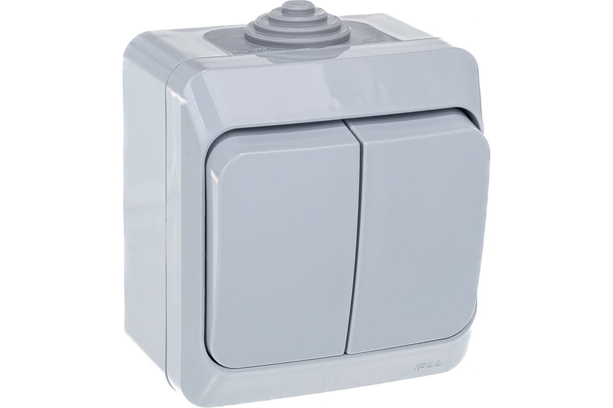 Выключатель 2-клавишный IP44 открытая установка Schneider Electric ЭТЮД Серый  BA10-042c 
