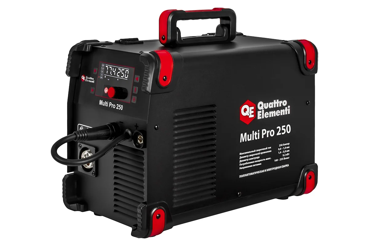 Аппарат полуавтомат. сварки, инвертор Multi Pro 250 (250A, 3 вида сварки MIG/TIG/MMA, кат. 5кг, дисплей) QUATTRO ELEMENTI