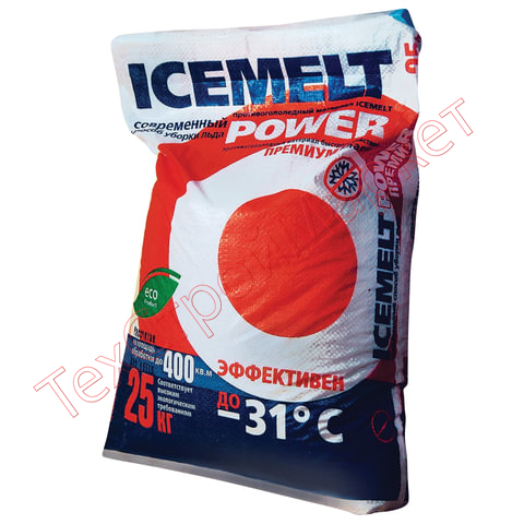 Реагент антигололедный 25 кг, ICEMELT Power, до -31С, хлористый кальций + ингибитор коррозии, мешок