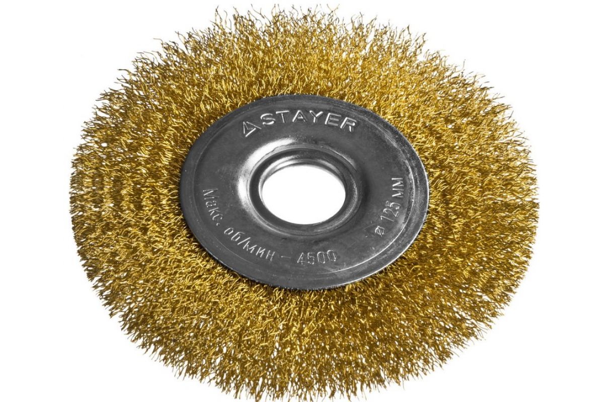 Щетка дисковая для УШМ, витая стальная латунирован проволока 0,3мм, 125х22мм STAYER "PROFESSIONAL"  
