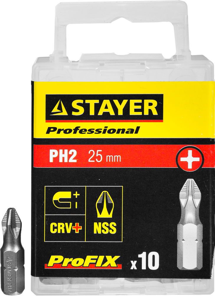 Биты ProFix Phillips, тип хвостовика C 1/4", № 2, L=25мм, 10шт STAYER "PROFESSIONAL" 
