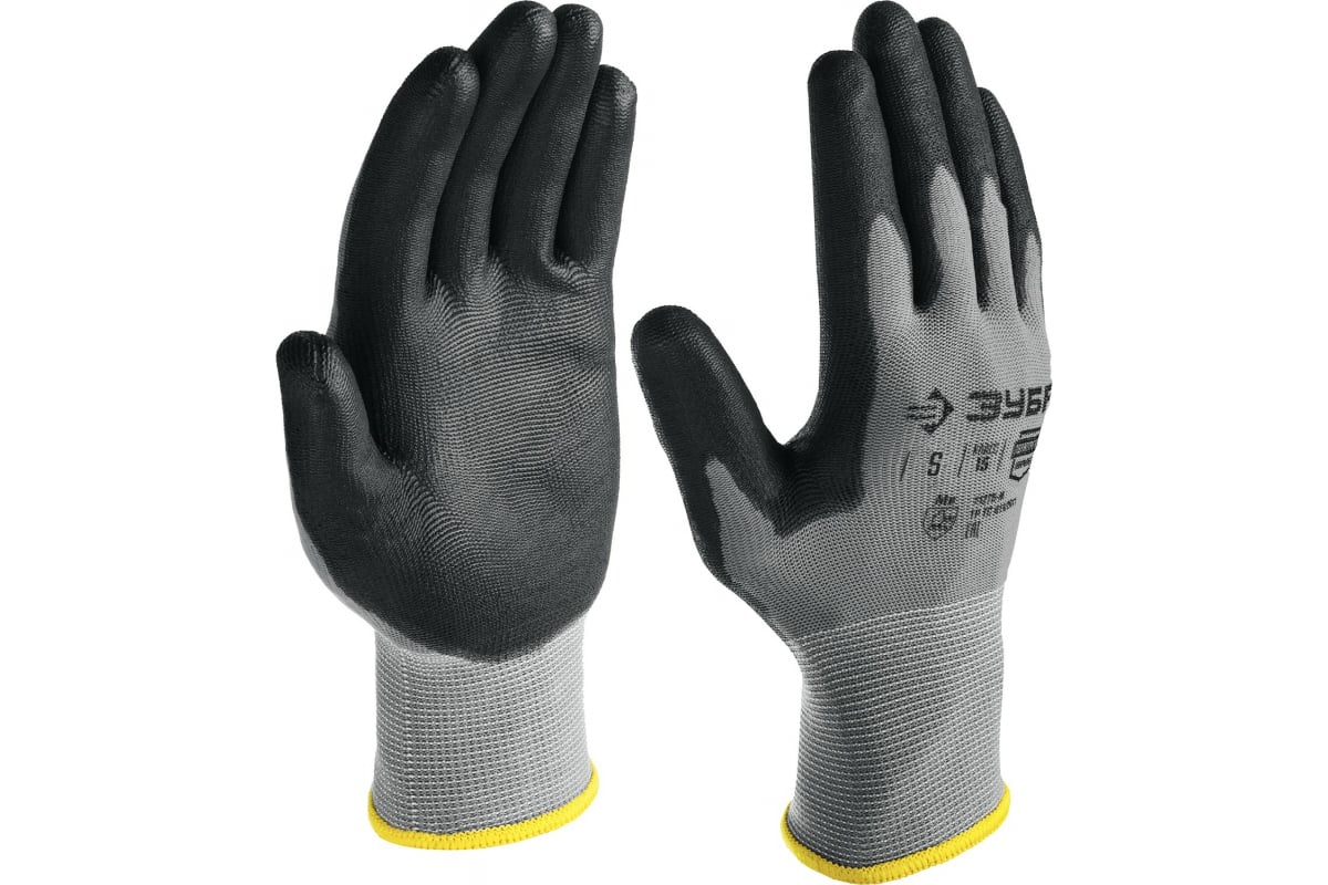 Перчатки с полиуретановым покрытием,ТОЧНАЯ РАБОТА, удобны для точных работ размер S, ЗУБР