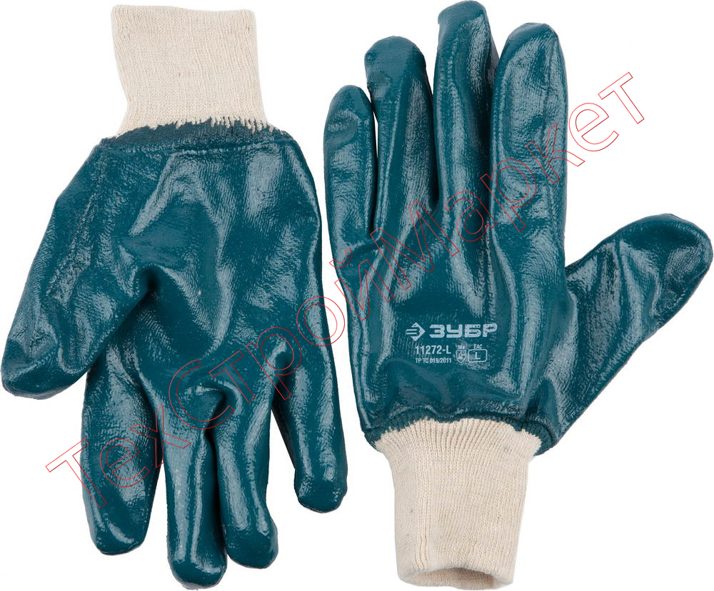 Перчатки рабочие с манжетой ЗУБР "МАСТЕР", с полным нитриловым покрытием, размер L (9)