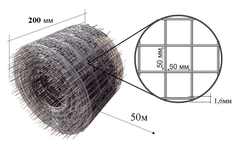 Сетка кладочная в рулоне ячейка 50*50 (0,2м*50м) d-1,6мм