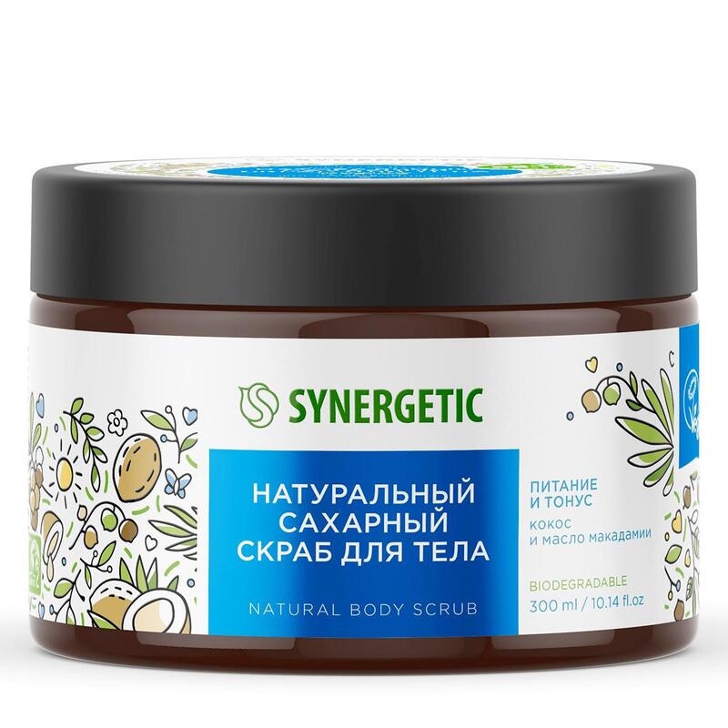 Скраб для тела сахарный "Synergetic" Кокос и масло макадамии, Питание и тонус, 0,3л. 800006/6