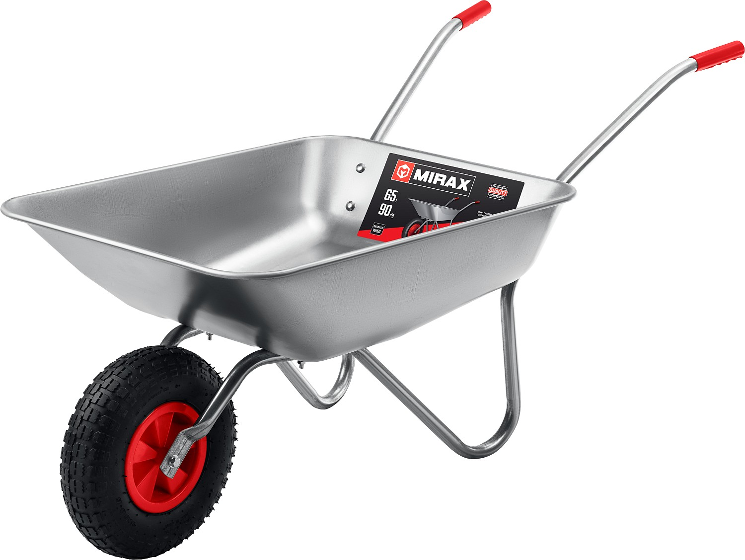 Тачка садовая, оцинкованная  одноколесная MIRAX MX-1, 65 л, 90 кг.