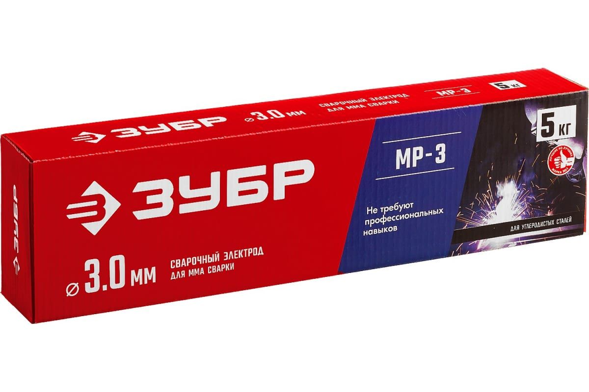 Электрод сварочный с рутиловым покрытием, для ММА сварки, d 3.0 х 350 мм, 5 кг в коробке. ЗУБР МР-3